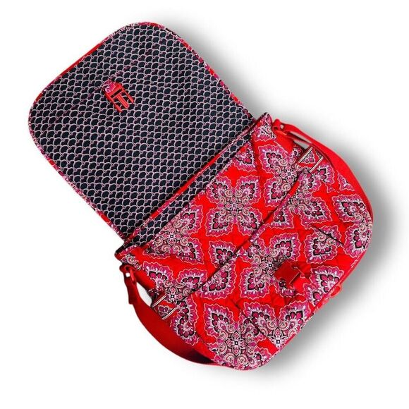 Vera Bradley Frankly Scarlet Messenger Bag Red Pink Quilted Tote Laptop Boho - Picture 4 of 14